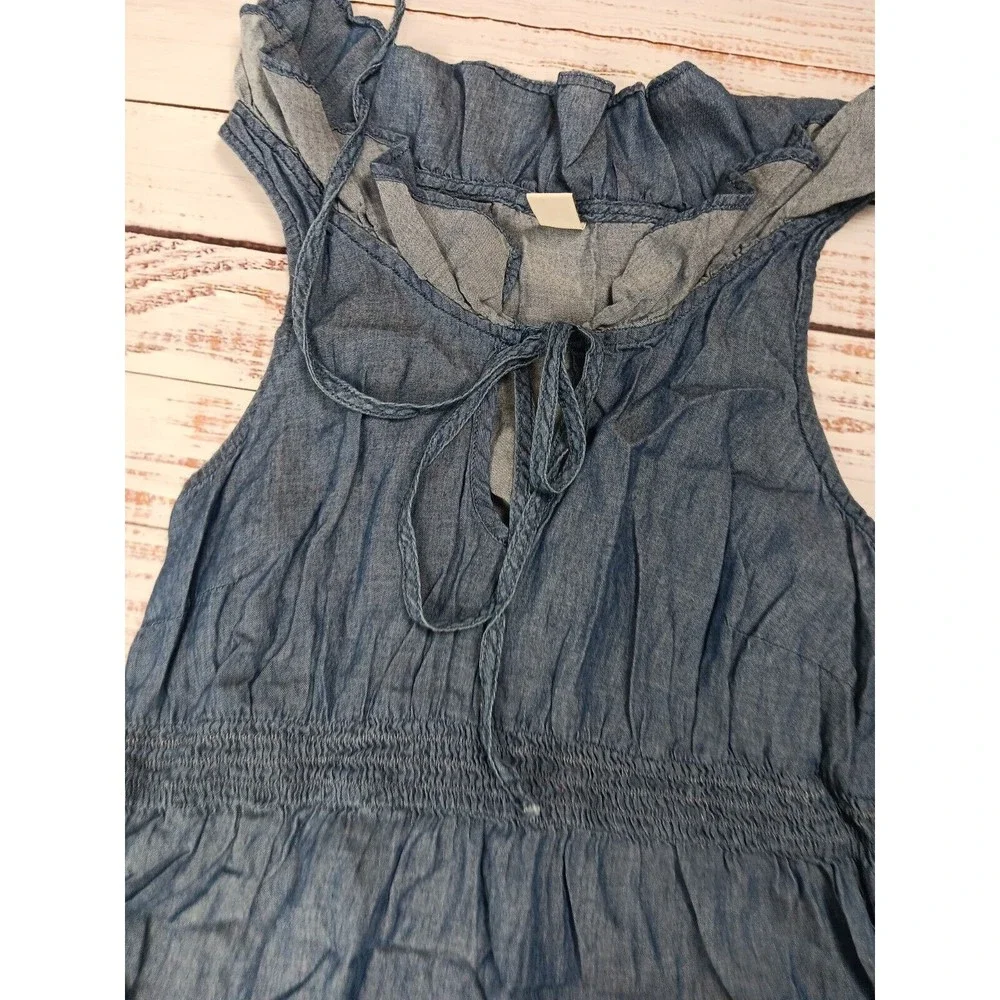 Old Navy Mini Dress Women's Small Blue Chambray Sleeveless Ruffle Neck Hem - Picture 4 of 9